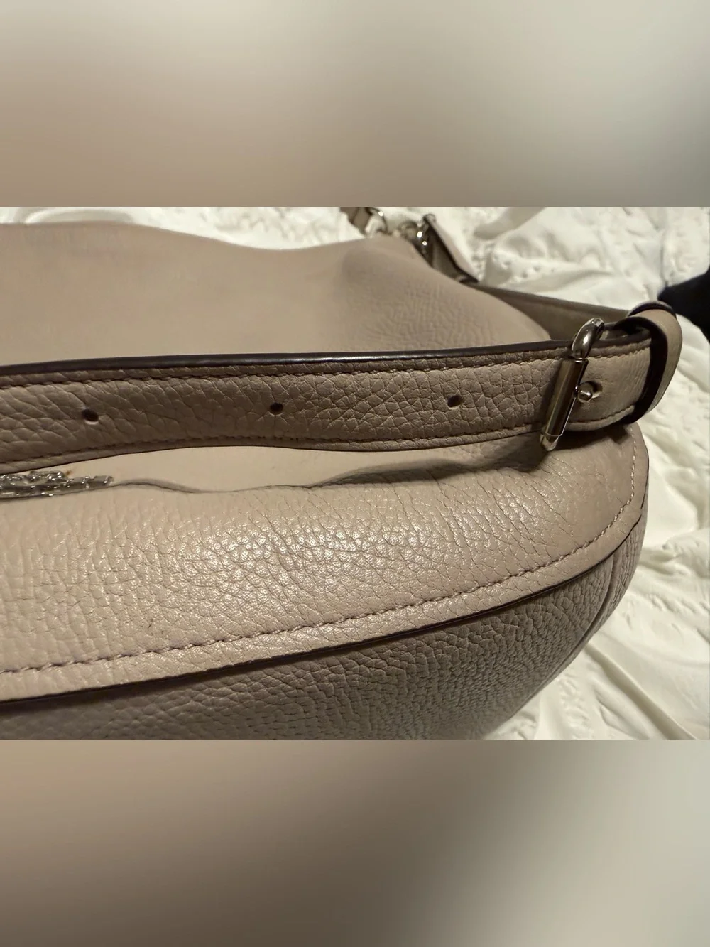 Coach Pebbled Leather Shoulder Bag in Light Taupe - Elle Hobo Bag